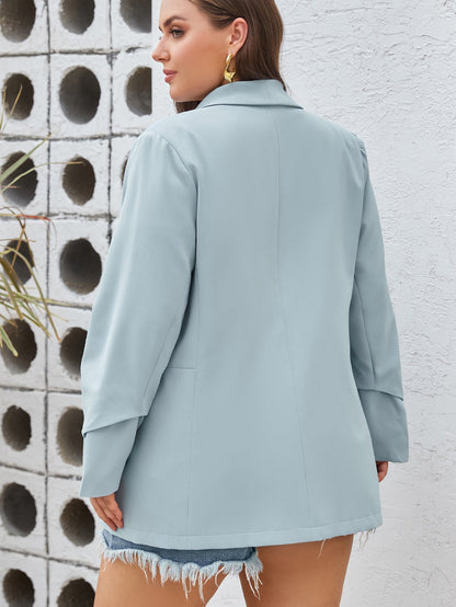 Sky Blue Plus Size Soft Lightweight Pocketed Lapel Blazer