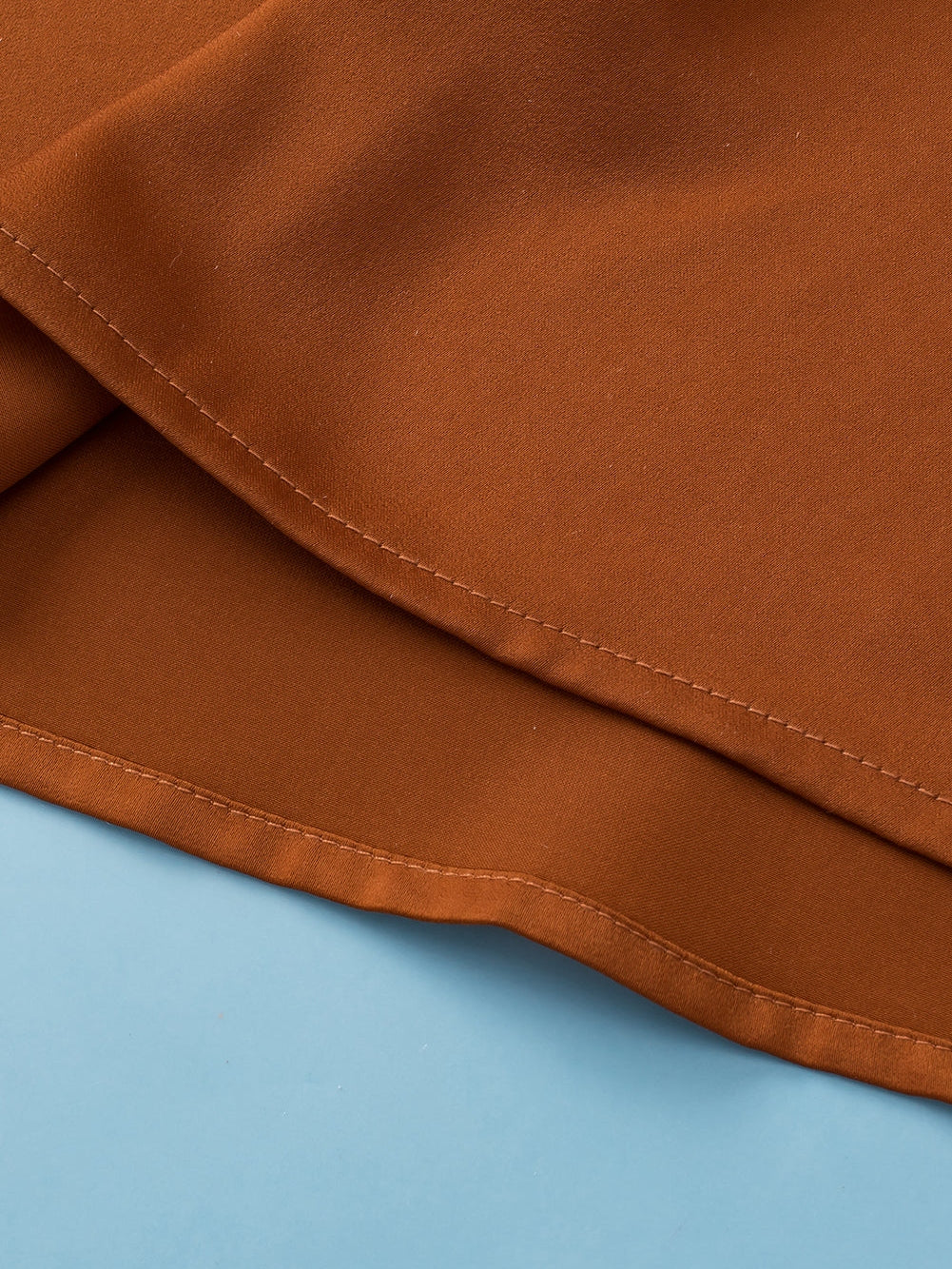 Chestnut Frilled Split Neck Plus Size Satin Blouse