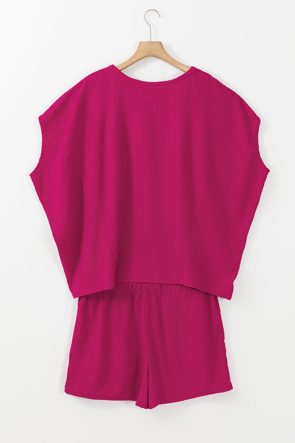 Rose Red Textured Plus Size Dolman Sleeve Top and Shorts Set