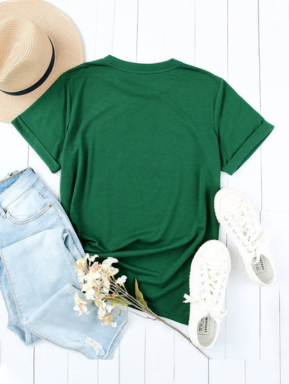 Green Casual Crew Neck T-Shirt for Women