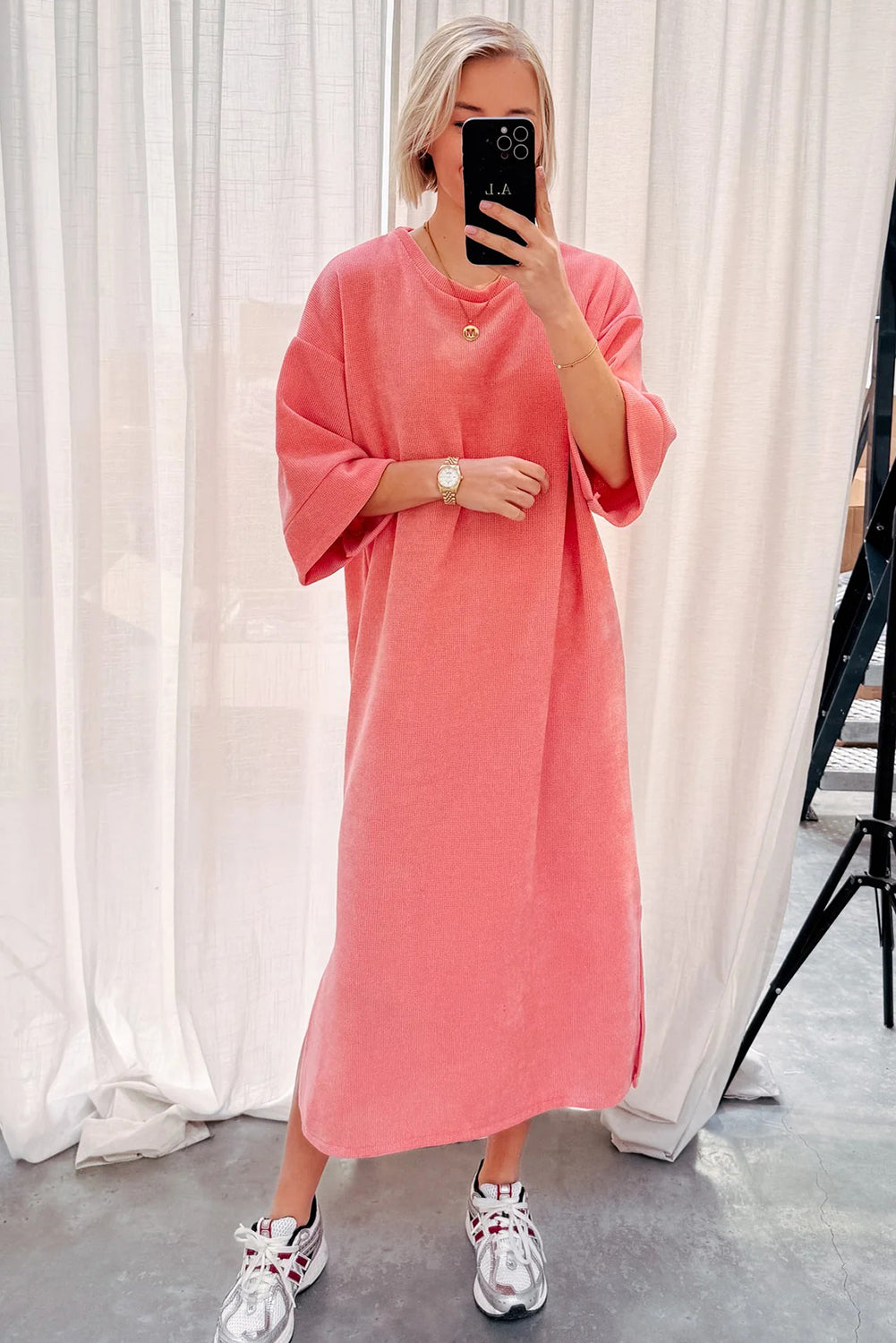 Desert Flower Corduroy Drop Shoulder Loose T Shirt Dress