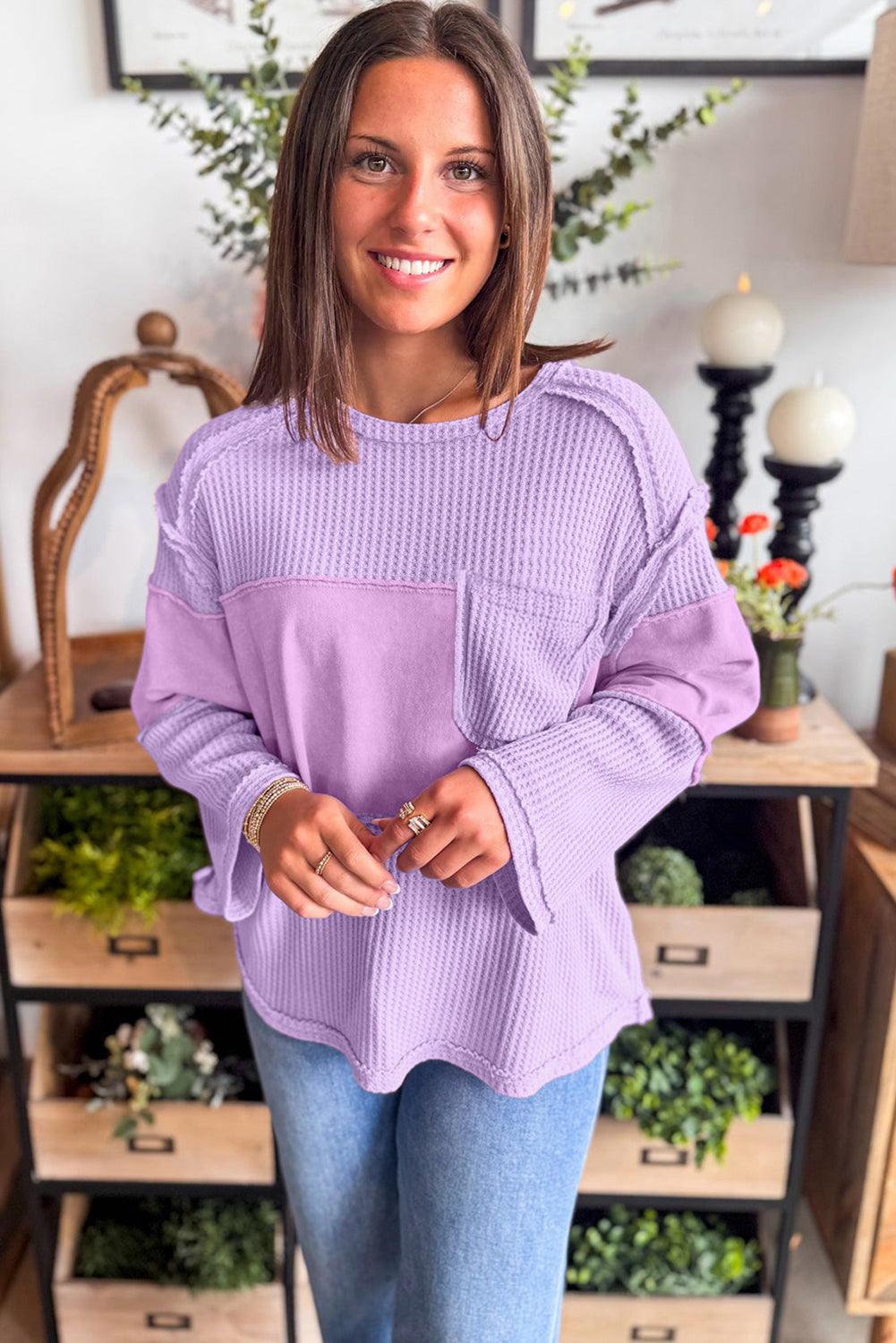 thermal knit long sleeve top