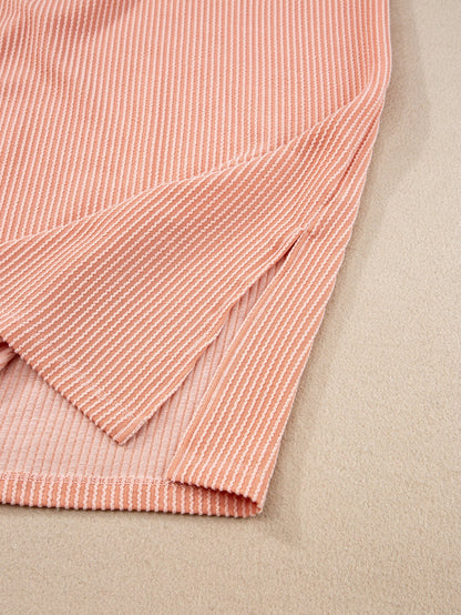 Rose Pink Plus Size Ribbed Colorblock T-shirt