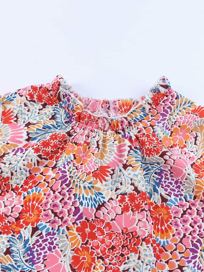 Floral Pink Sleeveless Ruffle Tank Top