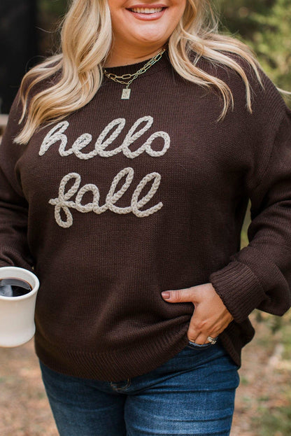 Coffee hello fall Braided Letter Graphic Plus Size Sweater