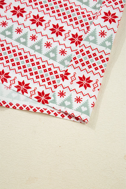 White Christmas Pattern Print Shirt Style Long 2pcs Pajama Set