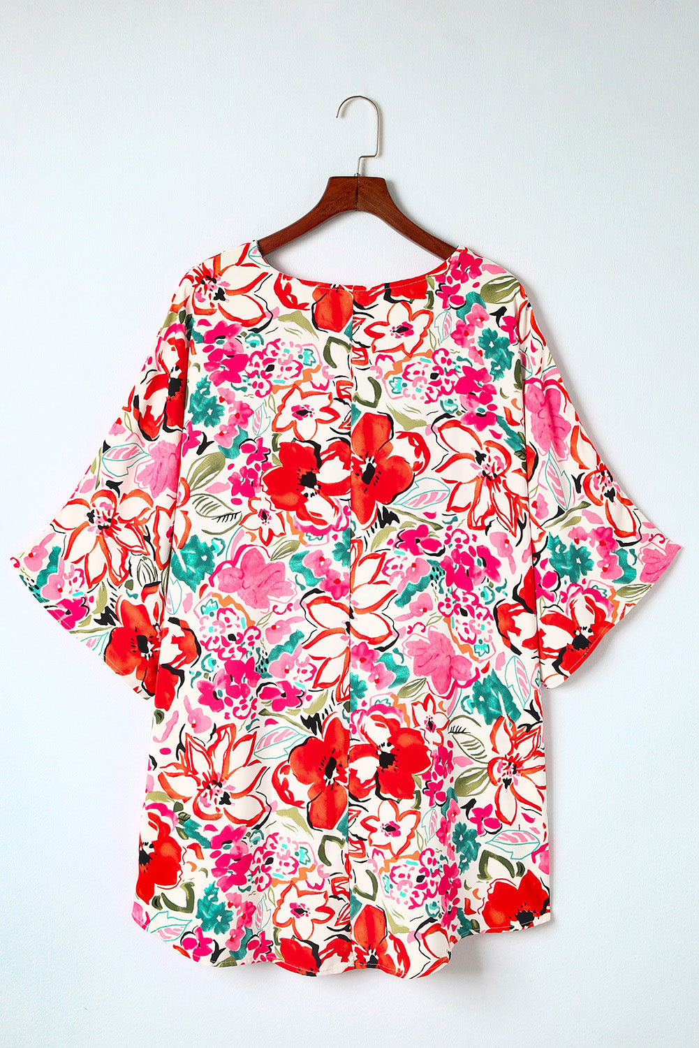 Floral Print Rose Kimono Sleeve Plus Size Blouse