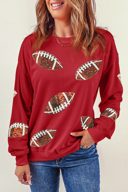 Fiery Crimson Sparkling Rugby Print Oversized Sweatshirt