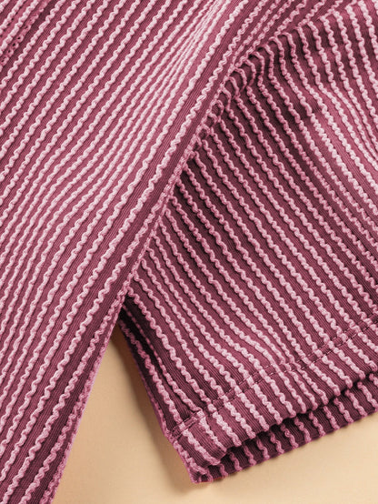 Rose Pink Textured V-Neck Dropped Shoulder Plus T-Shirt