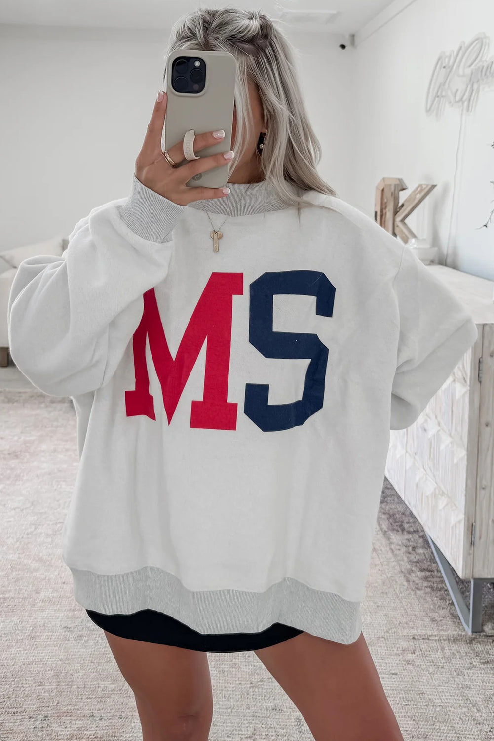 White MISSISSIPPI Letter Print Oversize Sweatshirt
