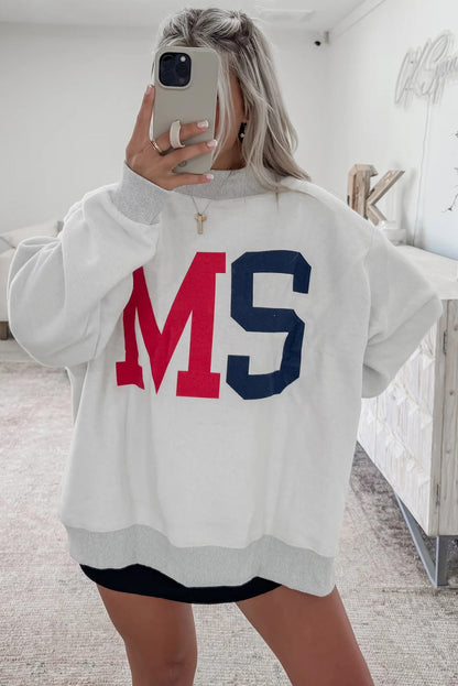White MISSISSIPPI Letter Print Oversize Sweatshirt