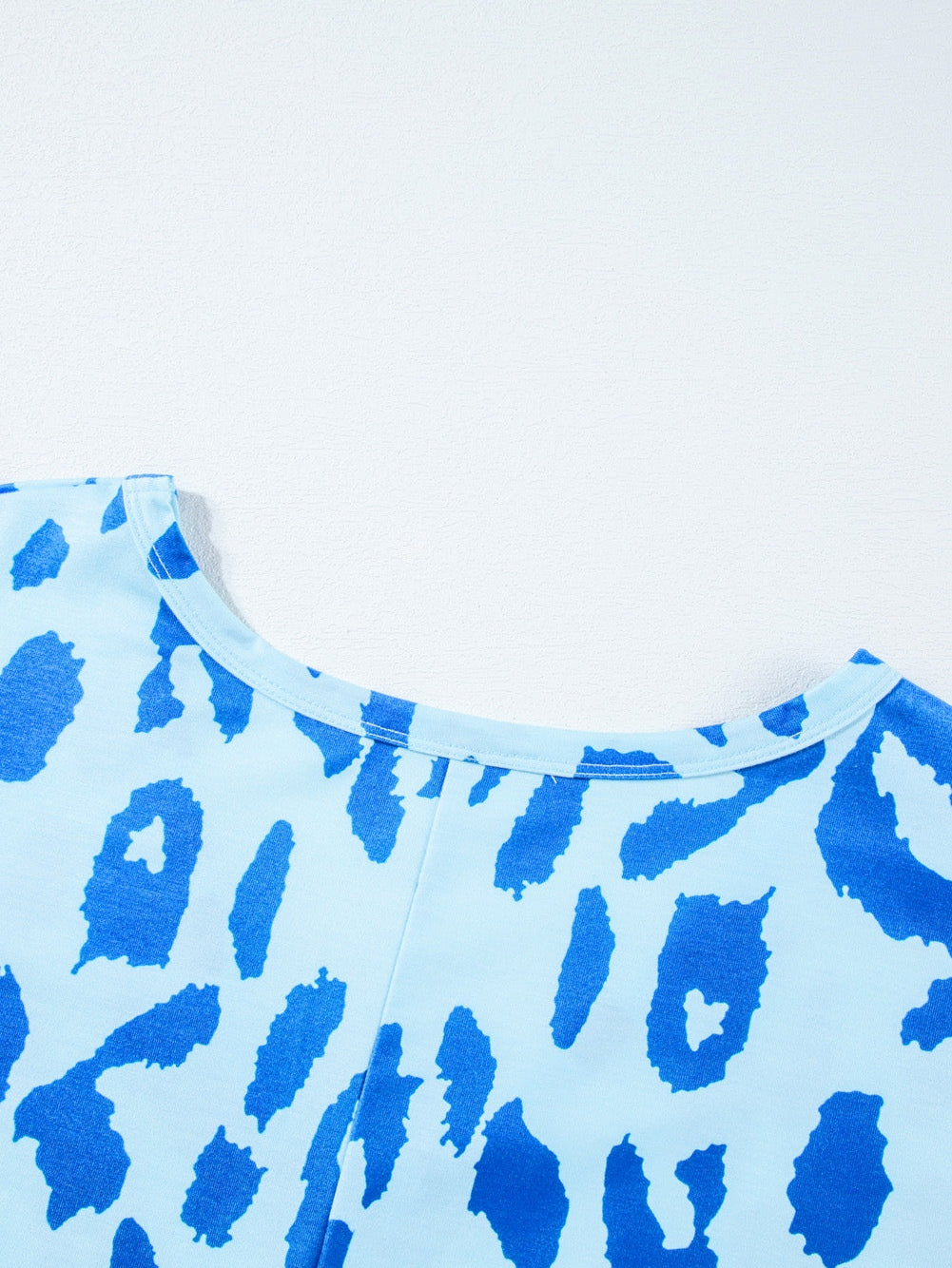 Sky Blue Leopard Printed V Neck Plus Size T Shirt