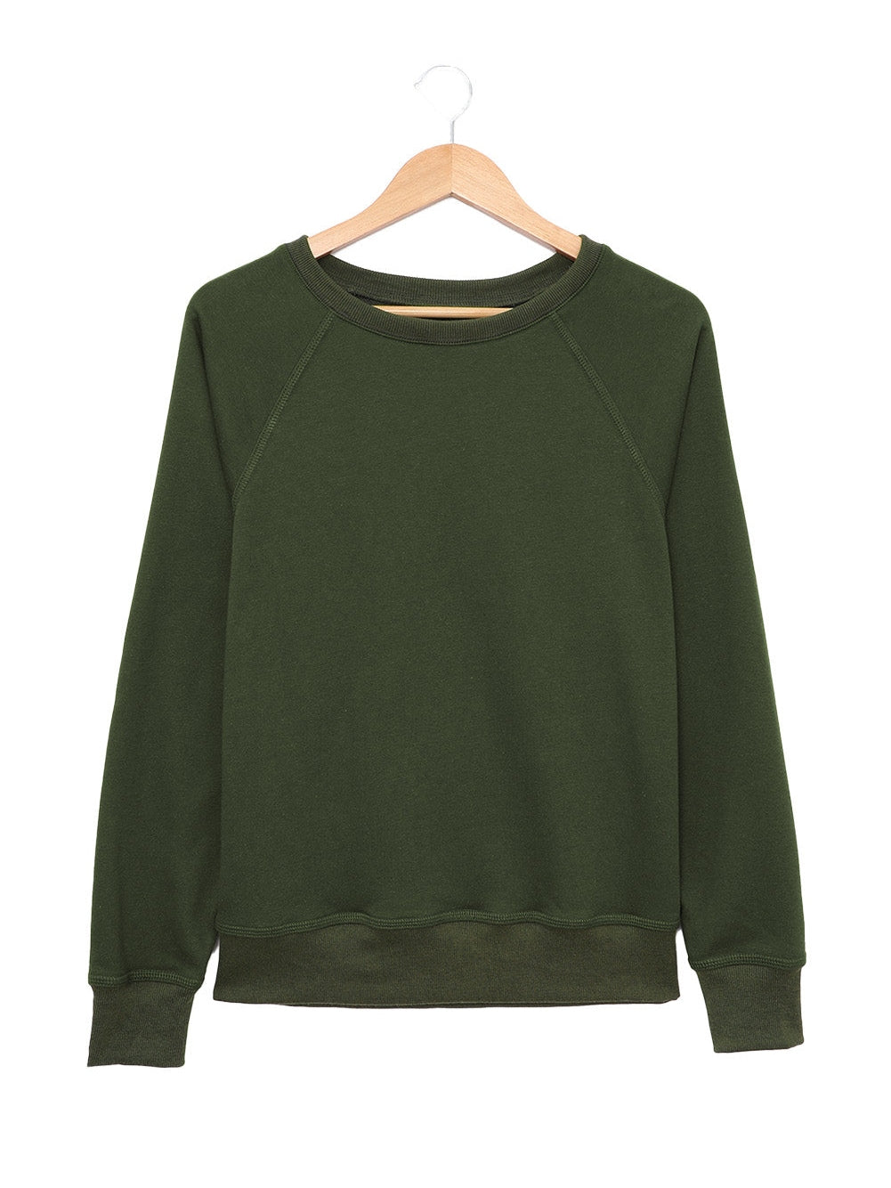 Green Crew Neck Long Sleeve Sweatshirt with Distressed Detail