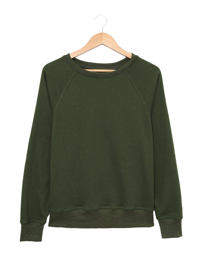 Green Crew Neck Long Sleeve Sweatshirt with Distressed Detail
