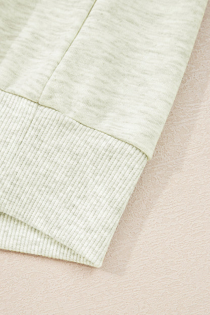 Light Grey Contrast Striped Patchwork Zip Collar Pullover Sweatshirt