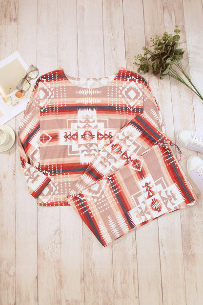 Aztec Bliss Multicolour Lounge Set with Puff Sleeves and Wide Leg Pants