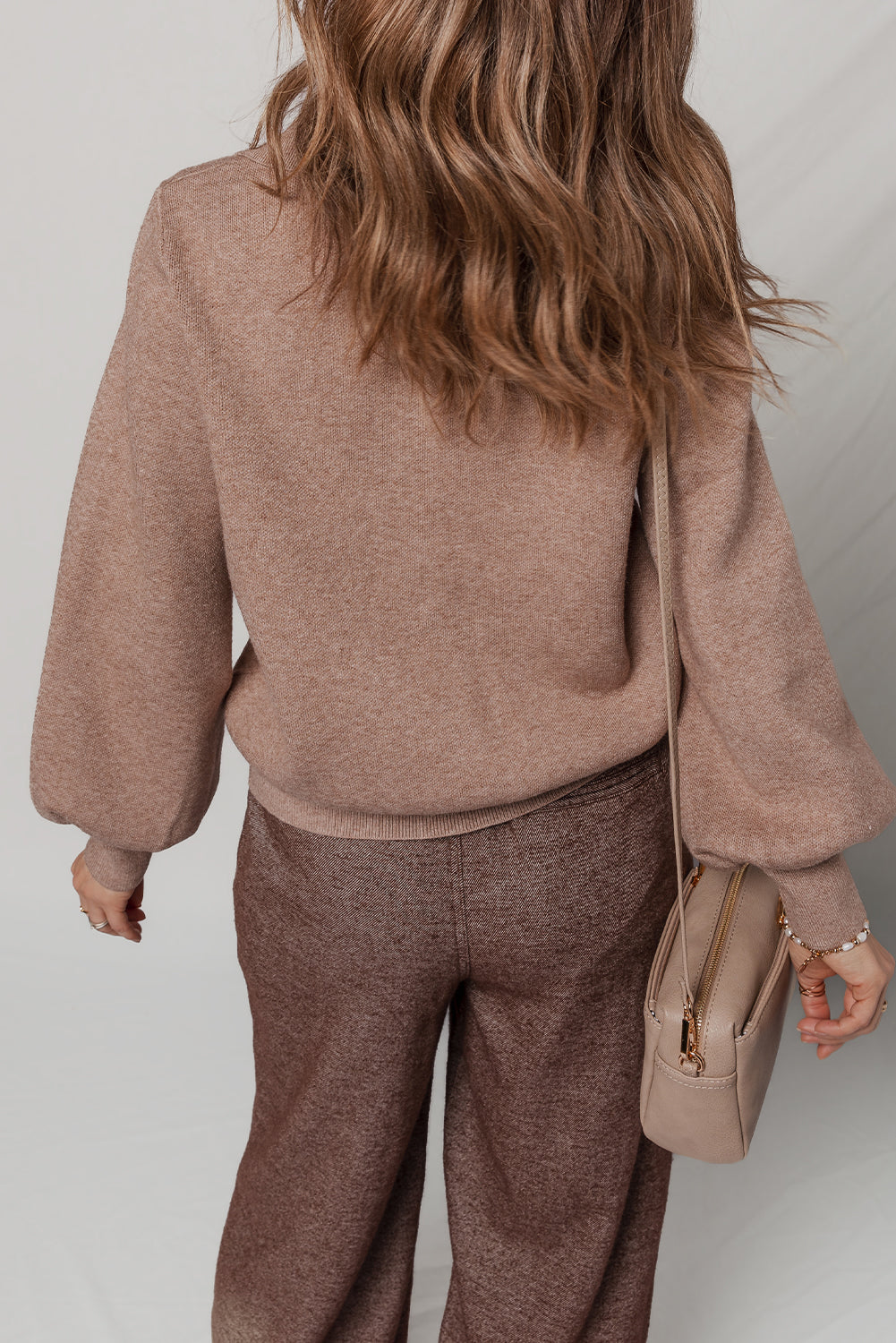 Old Rose Flap Chest Pocket Full Zipper Bubble Sleeve Collared Short Cardigan