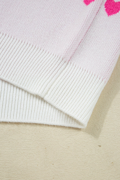 Multicolour Heart Pattern Colorblock Knit High Neck Baggy Sweater