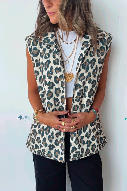 Brown Leopard Open Front Jacket Vest