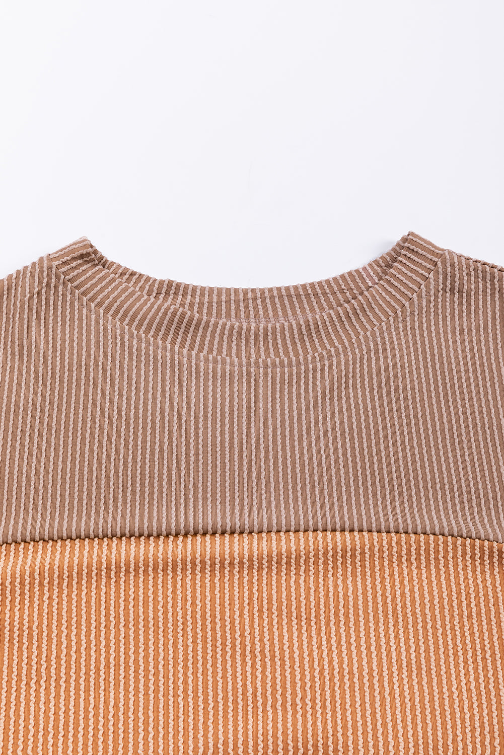 Khaki Color Block Ribbed Top with Long Sleeves