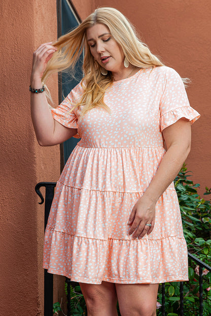 Pink Leopard Tiered Ruffle Plus Size Dress