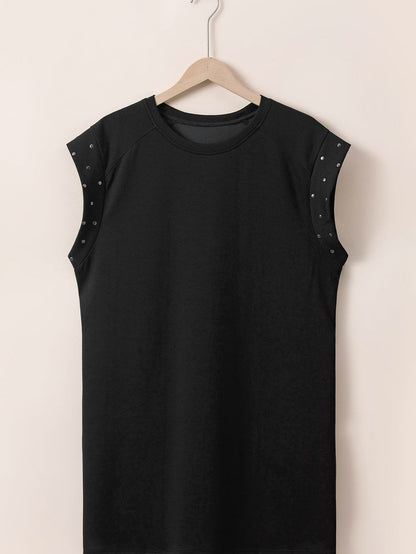 Black Studded Cap Sleeve Plus Size T-shirt Dress