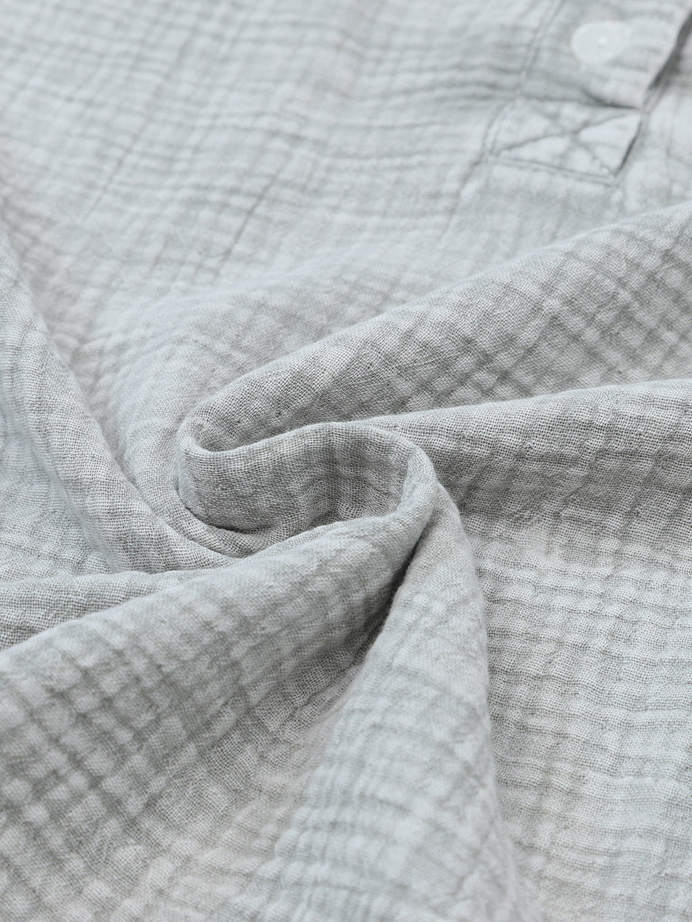 Gray Crinkle Texture Henley Top with Loose Fit