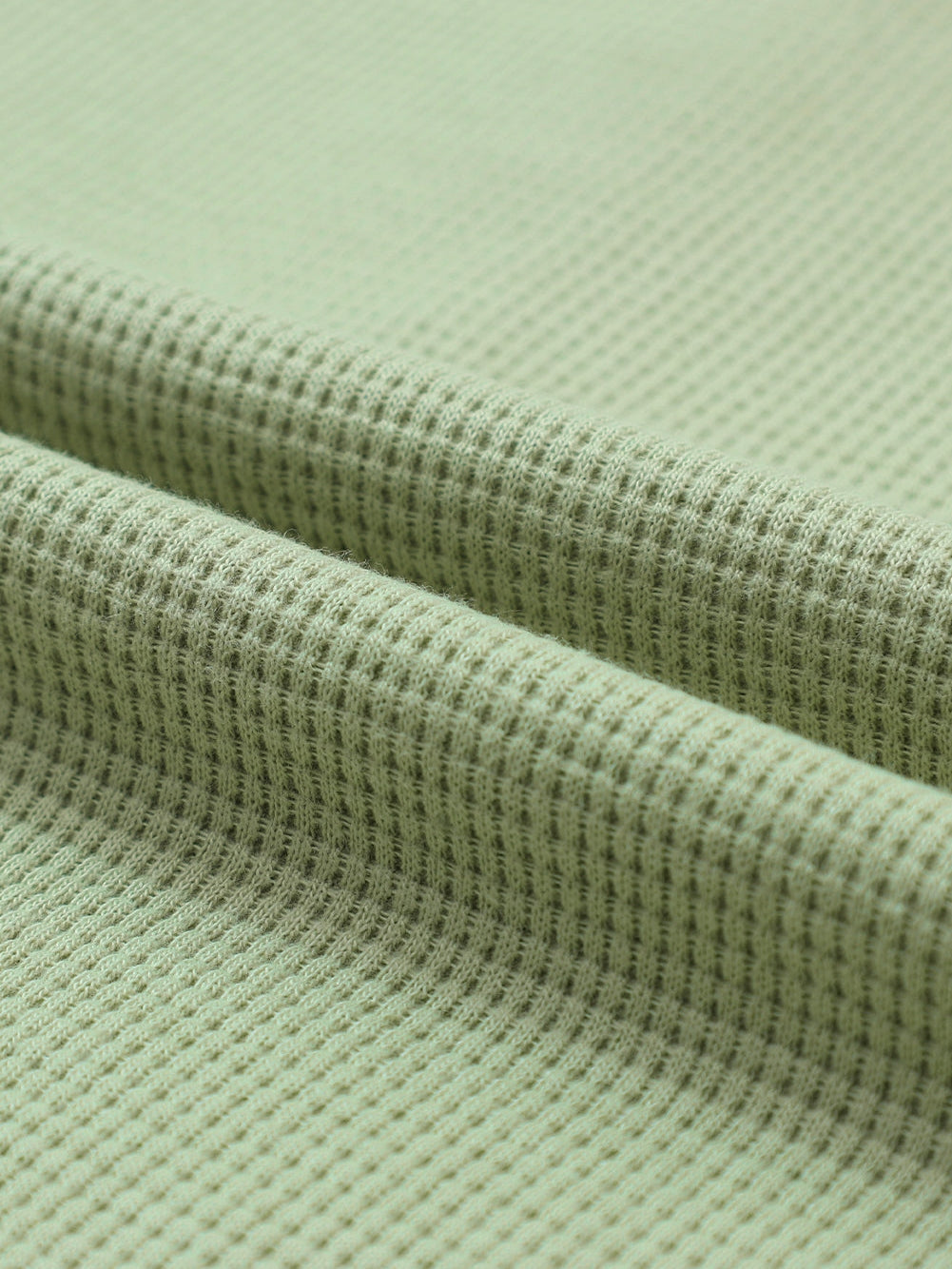 Green Textured Waffle Knit Henley Top