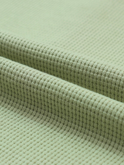 Green Textured Waffle Knit Henley Top