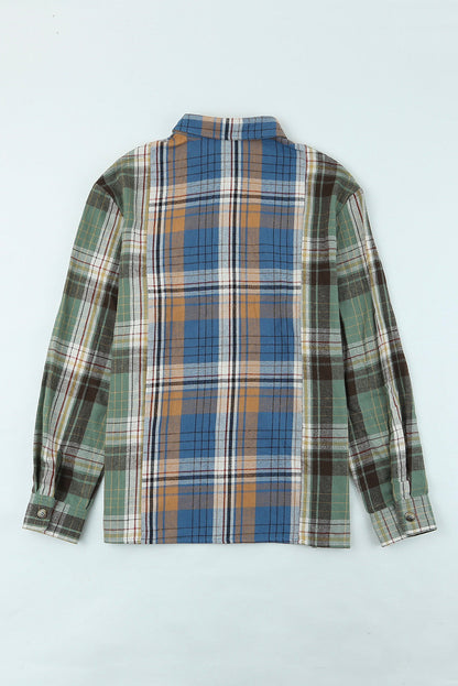 Green Plaid Shacket with Button Up Chest Pockets
