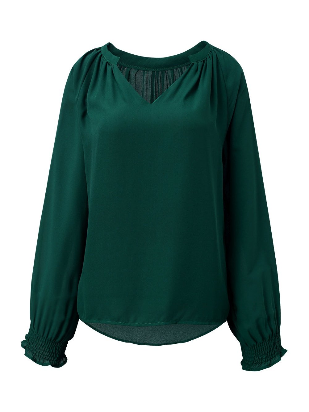 Elegant Green V Neck Puff Sleeve Top
