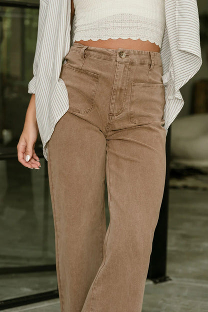 Smoke Gray Vintage Washed Patch Pocket Loose Jeans