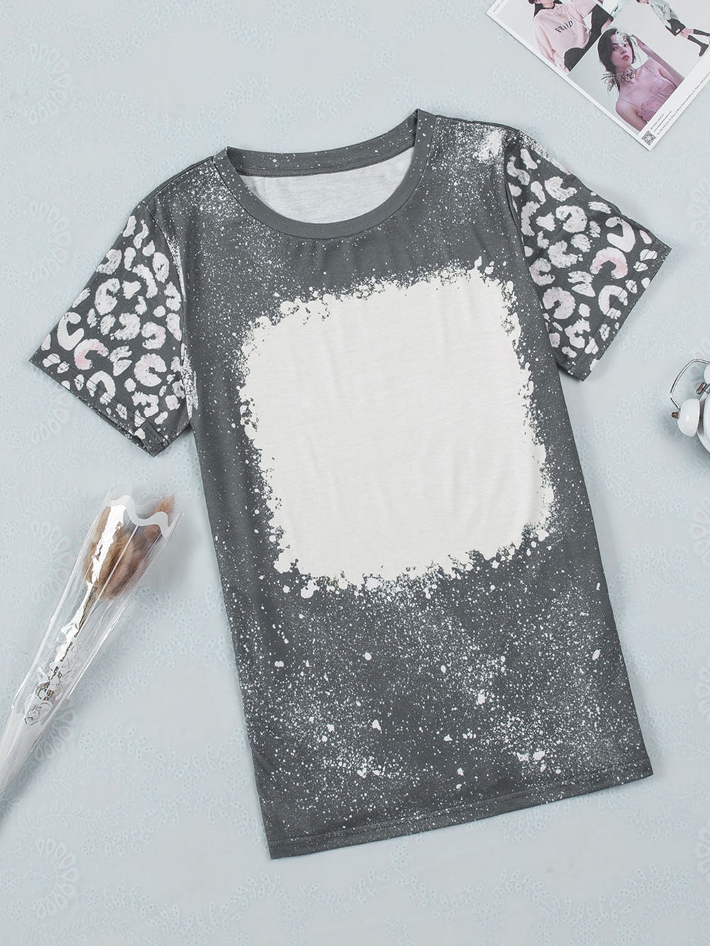 Gray Leopard Tie Dye Short Sleeve T-shirt