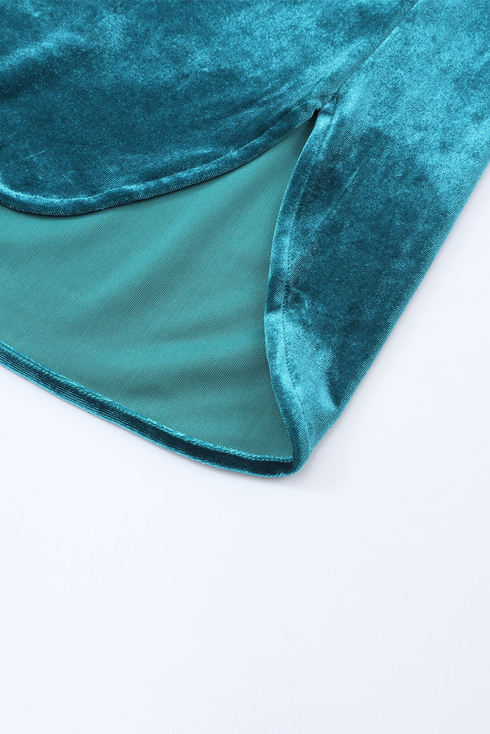 Frilled Neck Green Velvet Top with Buttoned Front