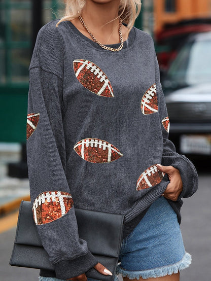 Gray Corduroy Sequin Rugby Shift Sweatshirt