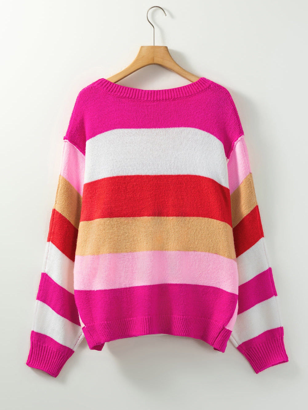 Fiery Red Mix Horizon Stripes Dolman Sleeve Pullover Sweater