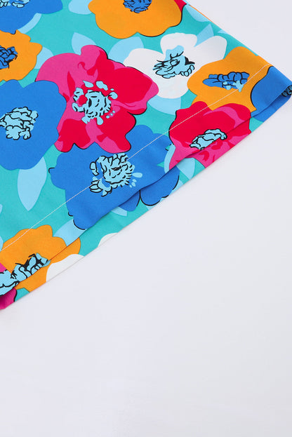 Vibrant Floral Print Plus Size Wide Leg Trousers