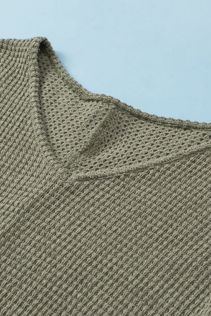 Jungle Green Oversized V-Neck Waffle Knit Dolman Top