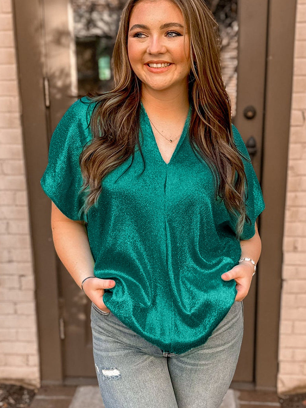 Glimmering Skobeloff V Neck Plus Size T-Shirt