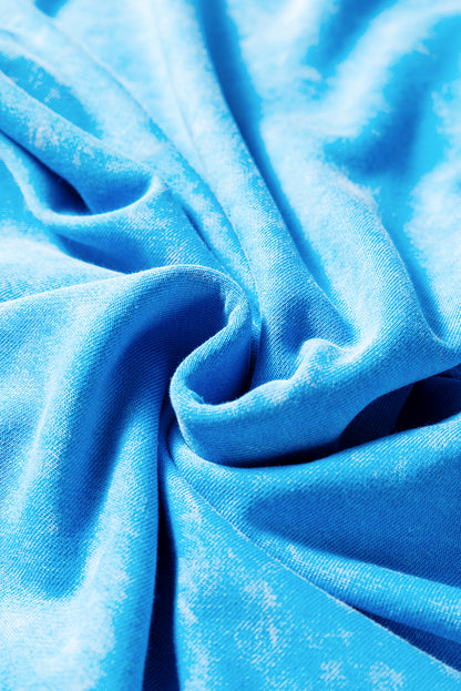 Blue Mineral Wash Raw Seam Double Patched Pocket Drop Shoulder Sweatshirt