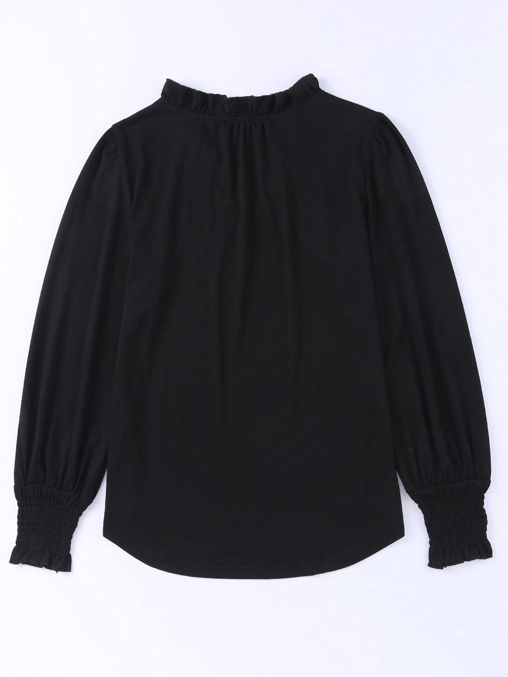 Elegant Black V Neck Top with Puff Long Sleeves