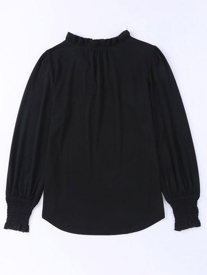 Elegant Black V Neck Top with Puff Long Sleeves