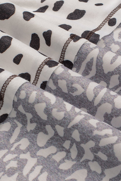 Leopard Print Colorblock V Neck Khaki Plus Size Tunic