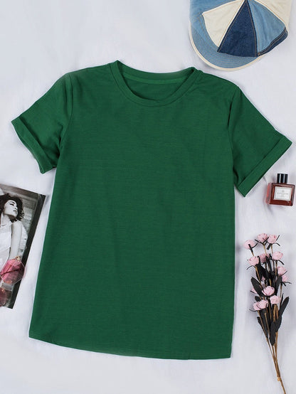 Green Casual Crew Neck T-Shirt for Women