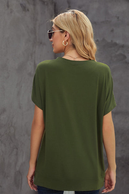 Green Basic Round Neck Short Sleeve T-Shirt