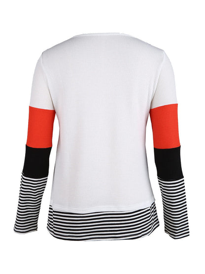 Fashionable Striped Colorblock Top with Long Sleeves