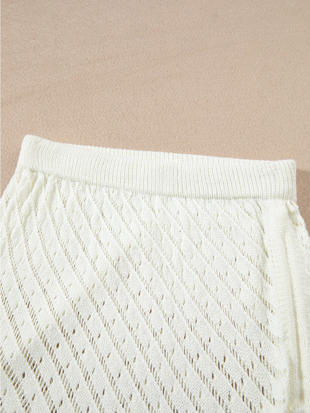 White Crochet Two-Piece Beach Dress with Drawstring Accents