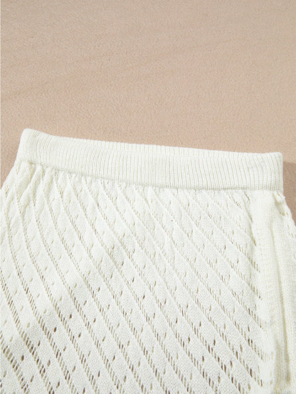 White Crochet Two-Piece Beach Dress with Drawstring Accents