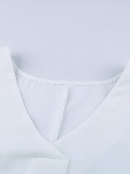 Elegant White V Neck High Low Hem Blouse