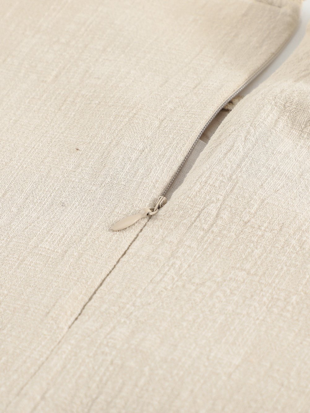 Billowed Puff Sleeve Cotton & Linen Blouse with Crew Neck